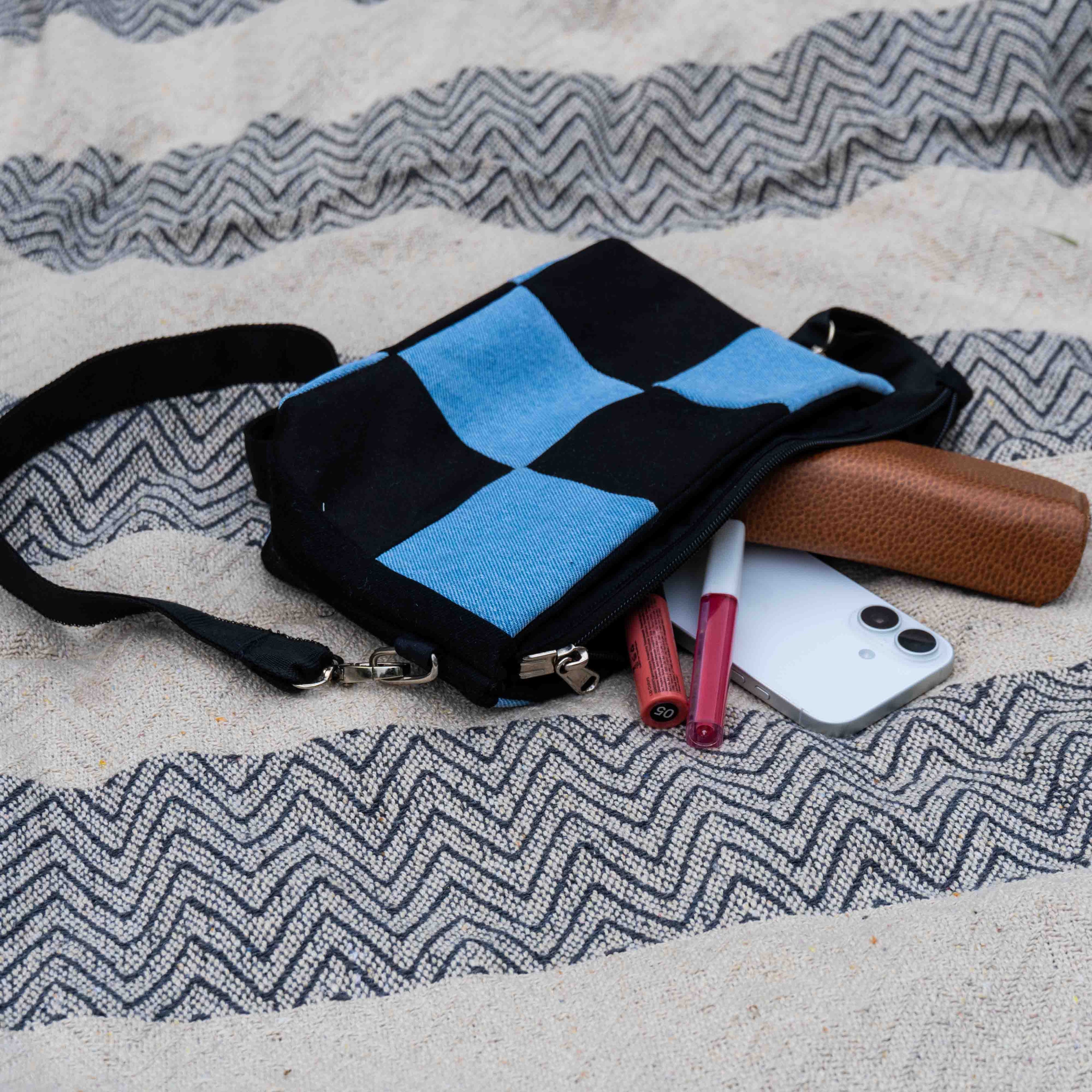 Checkered Denim Sling Bag - Chandigarh First