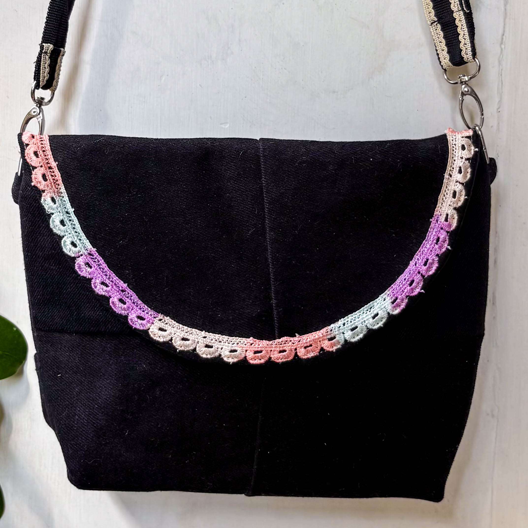 Rainbow Trim Denim Sling Bag