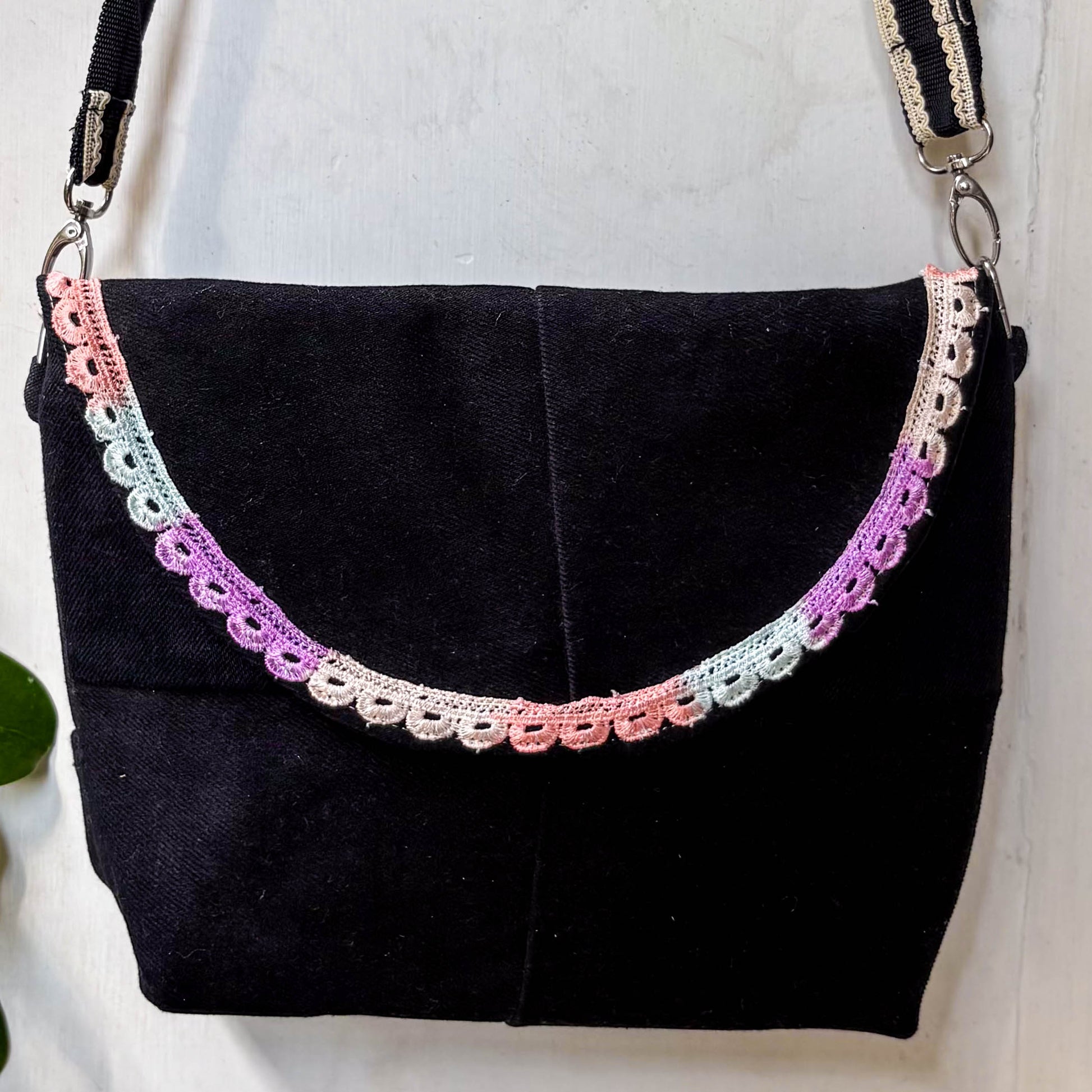 Rainbow Trim Denim Sling Bag
